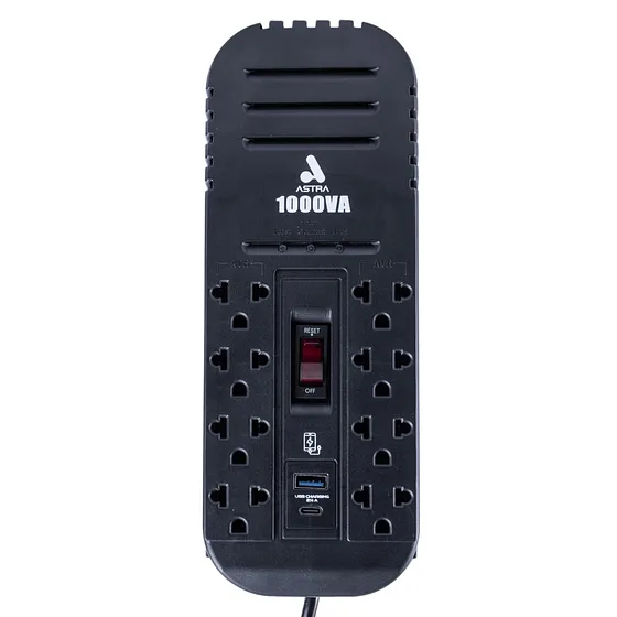 [061755] [ASRV1000VA] Astra - Regulador Automático de Voltaje 120V 1000VA/500W [8] x Tomas y USB-A/USB-C