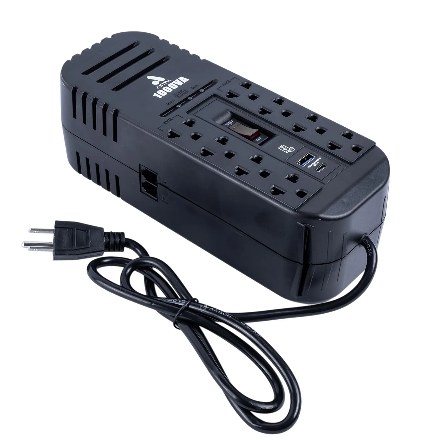[061755] [ASRV1000VA] Astra - Regulador Automático de Voltaje 120V 1000VA/500W [8] x Tomas y USB-A/USB-C