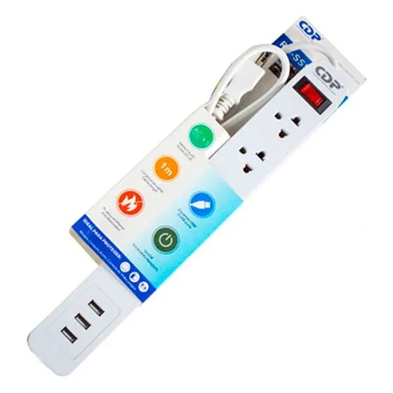 [061786] [RU-SS5] CDP - Regleta Protector de Sobretensiones con Interruptor de Luz [5] Tomas + 3 USB 2.1 Amp 110V/2200W