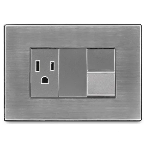 [070642] [I316] Igoto - Interruptor Simple + Toma Corriente Serie Inox