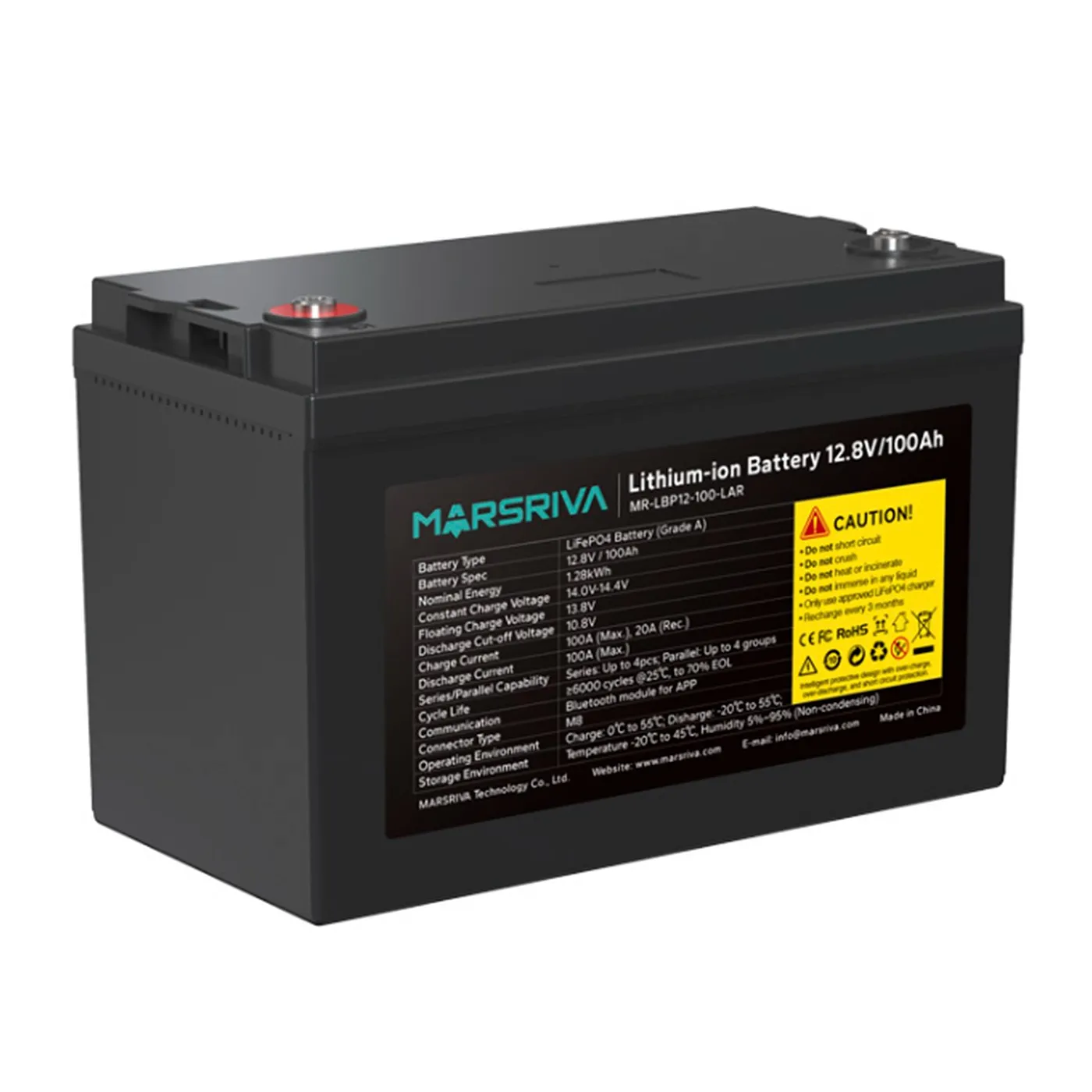 [070855] [MR-LBP12-100-LAR] Marsriva - Batería de Litio de Reemplazo de Plomo-Ácido 12.8V 100Ah (1.28kWh / 12.8V / 100Ah)