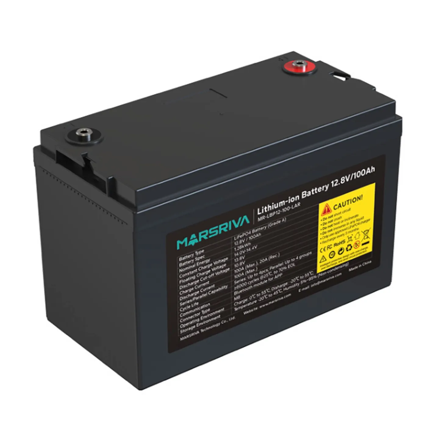 [070855] [MR-LBP12-100-LAR] Marsriva - Batería de Litio de Reemplazo de Plomo-Ácido 12.8V 100Ah (1.28kWh / 12.8V / 100Ah)