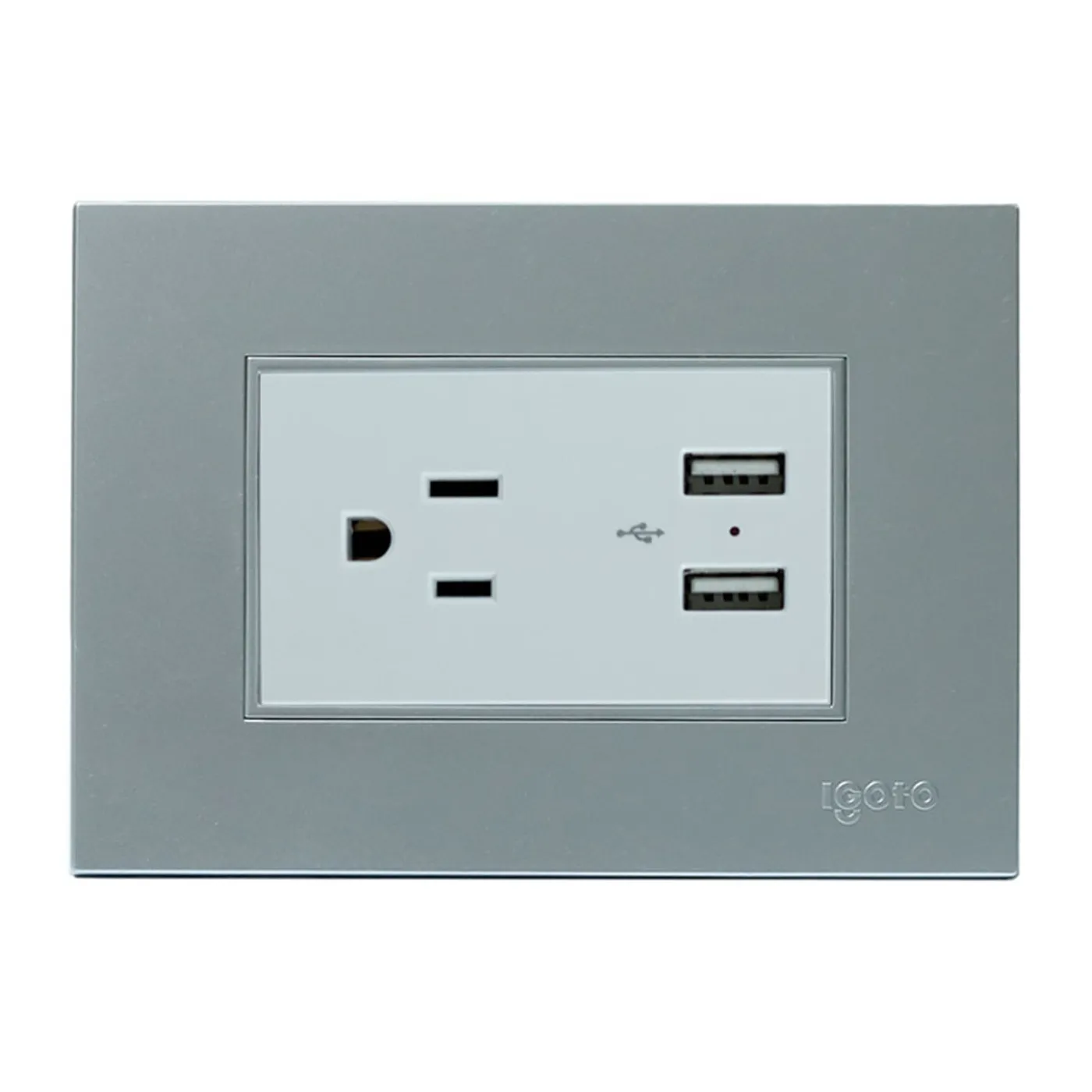 [070869] [Z105U-S] Igoto - Toma Corriente con Tierra + 2 USB  Serie Z [Plata]