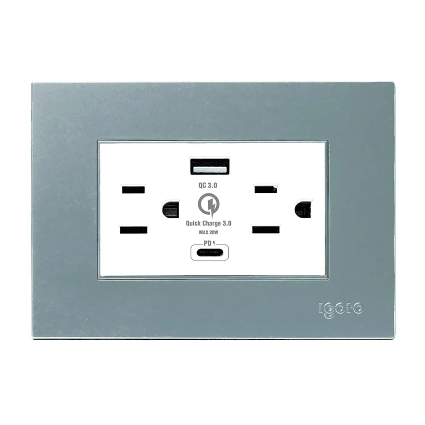 [070874] [Z105/2U-C-S] Igoto - Toma Corriente con Tierra + USB y Tipo C Serie Z [Plata]