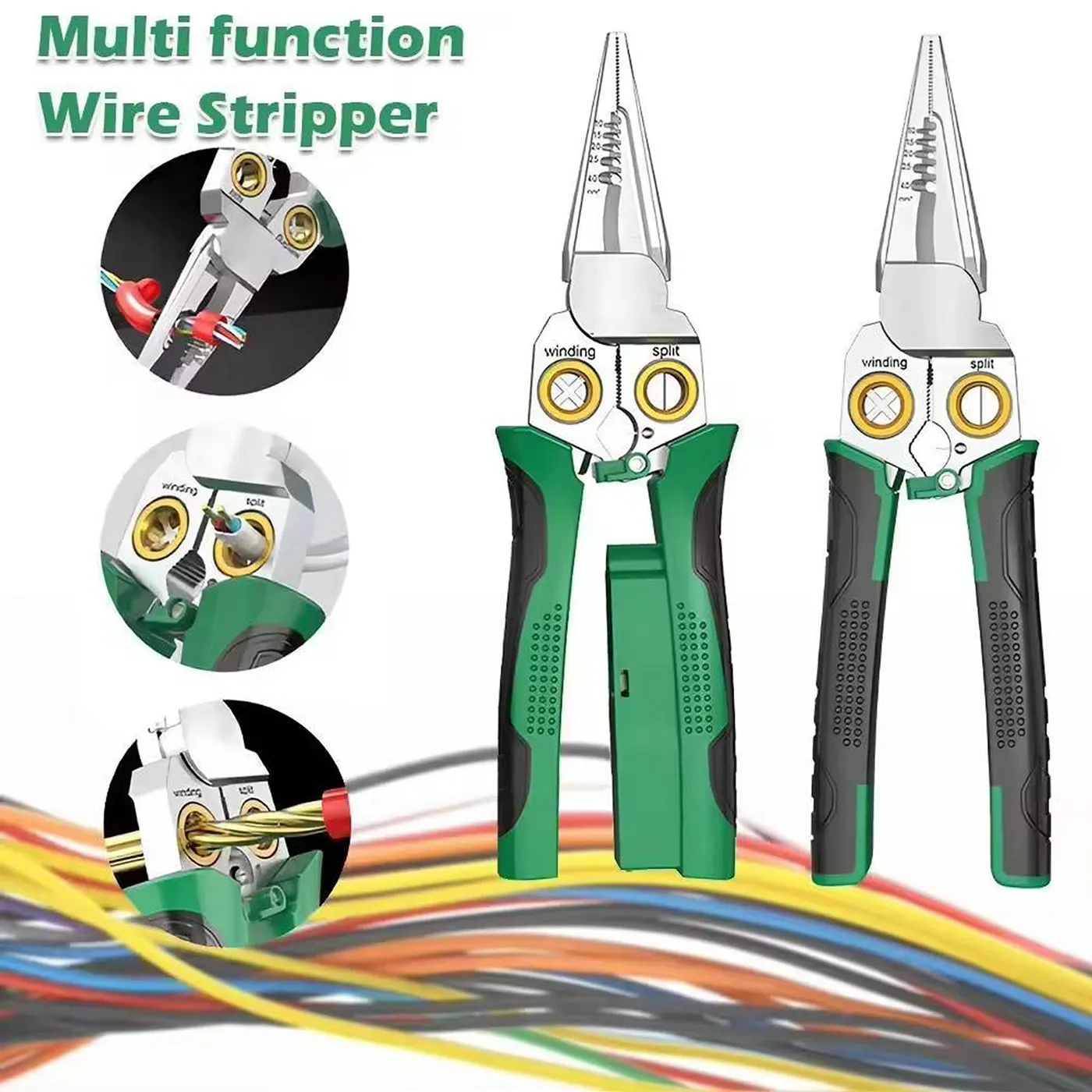 [070888] [STC-STRP-8IN1] STC - Alicate Multifuncional 8 en 1 de Acero Inoxidable para Electricista con Pelador de Cables Probador de Voltaje Enrollador de Cables con Lapiz Medidor