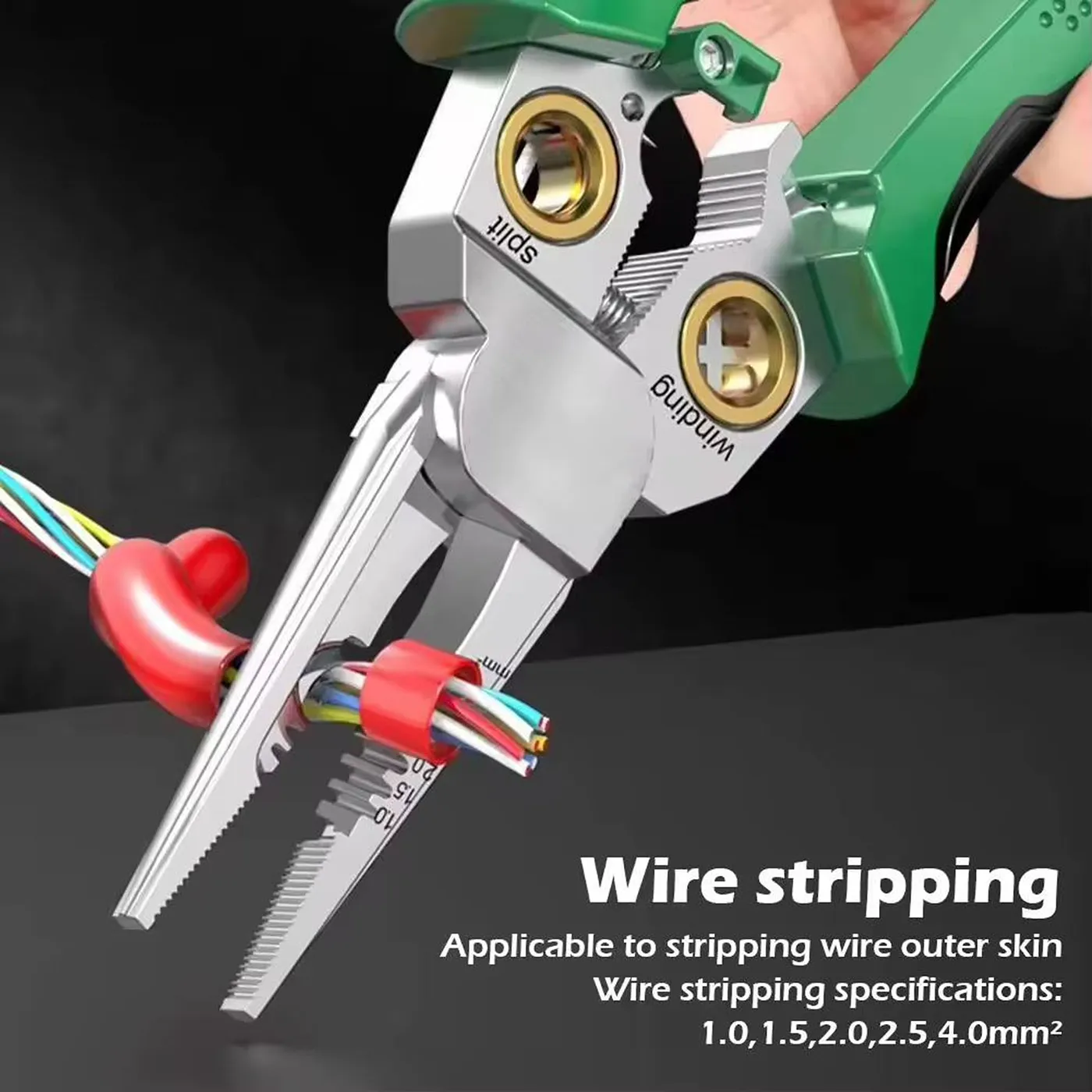 [070888] [STC-STRP-8IN1] STC - Alicate Multifuncional 8 en 1 de Acero Inoxidable para Electricista con Pelador de Cables Probador de Voltaje Enrollador de Cables con Lapiz Medidor