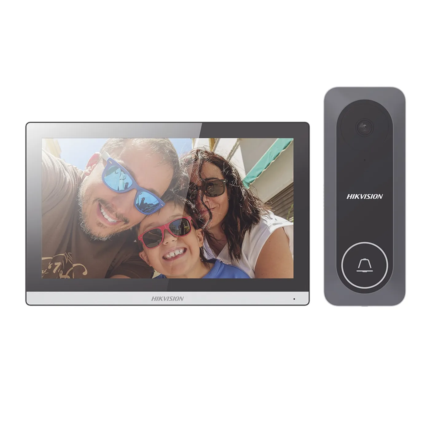 [090279] [DS-KIS312-P(O-STD)] Hikvision - Kit de Videoportero Hibrido TurboHD con Pantalla LCD Touch de 7" Wi-Fi Frente de Calle para Exterior de Policarbonato 720p 130° de Visión (Gran Angular)