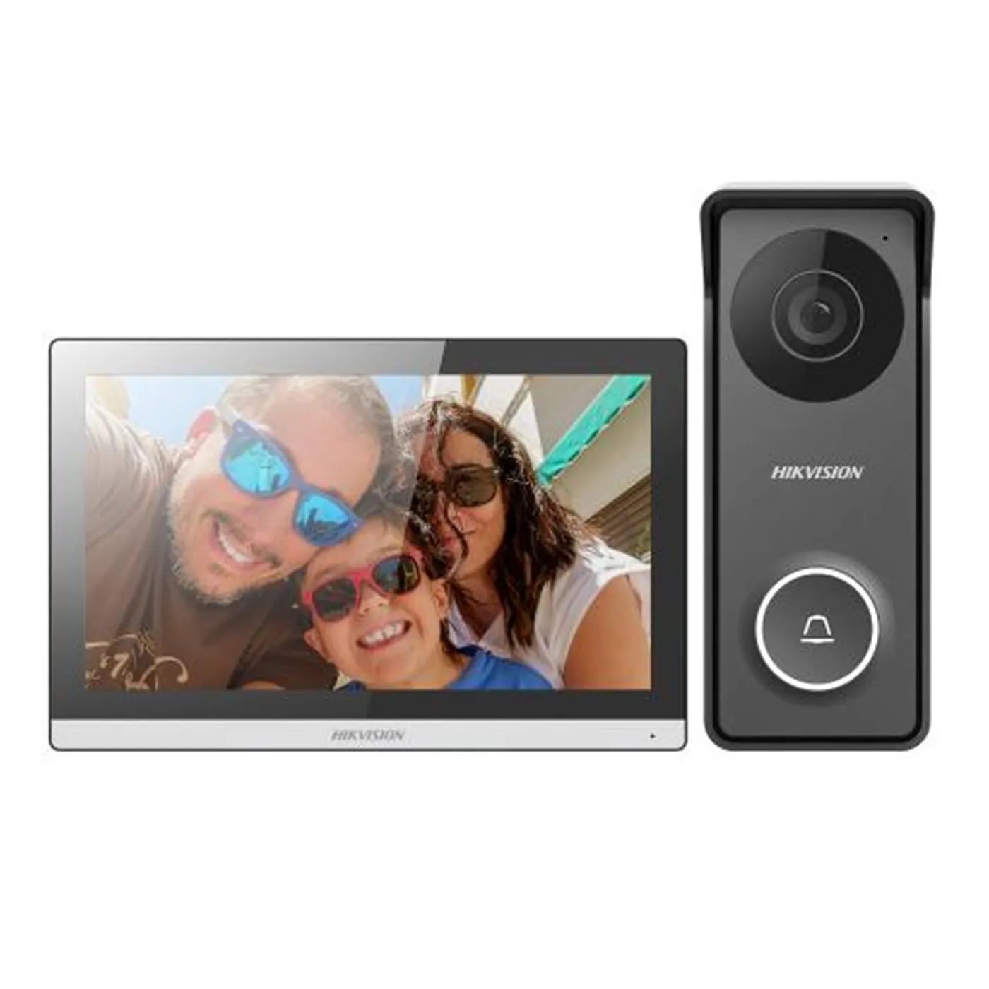 [090280] [DS-KIS313-P(O-STD)] Hikvision - Kit de Videoportero Hibrido TurboHD con Pantalla LCD Touch de 7" Wi-Fi Frente de Calle para Exterior Metalico 720p 117° de Visión (Gran Angular)