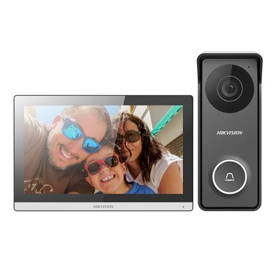 [090280] [DS-KIS313-P(O-STD)] Hikvision - Kit de Videoportero Hibrido TurboHD con Pantalla LCD Touch de 7" Wi-Fi Frente de Calle para Exterior Metalico 720p 117° de Visión (Gran Angular)