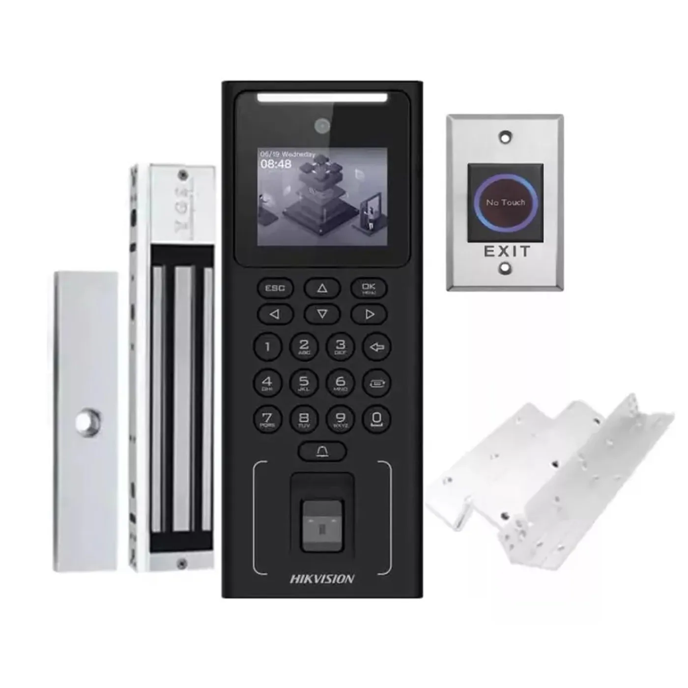 [090297] [DS-KAS321(O-STD)/EM] Hikvision - Kit WiFi de Control de Acceso Lite TODO INCLUIDO con Lector de Rostros, Tarjetas y Huellas Incluye Cerradura magnética, Botón de Salida y Montajes Z L