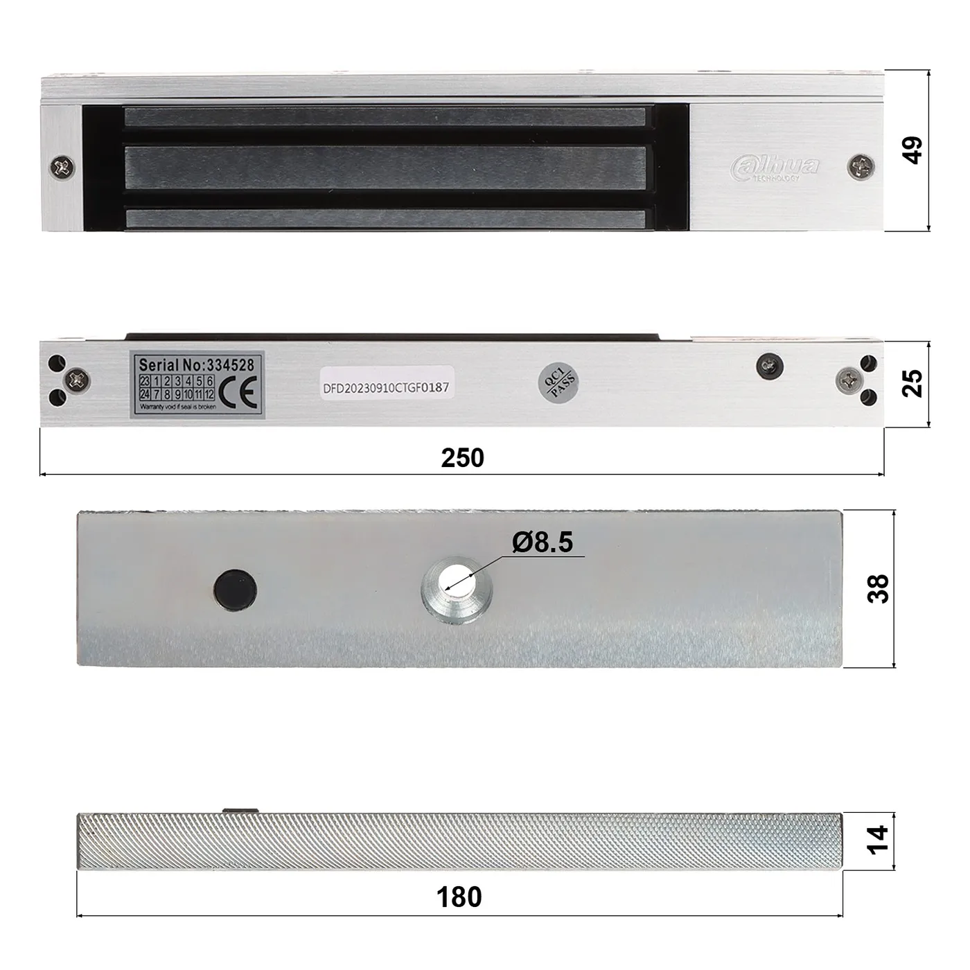 [090321] [DHI-ASF280A-V1] Dahua - Cerradura Magnetica 12V de 600 Lbs (280 Kgs) Indicador de Estado LED Material Antidesgaste y Magnetismo Anti-Residual Aplicaciones en Puerta de Metal y Madera