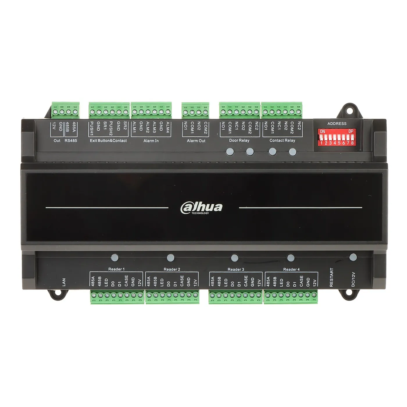 [090499] [DHI-ASC2202B-D] Dahua - Panel de Control de Acceso de 2 Puertas y 4 Lectoras (Admite 100.000 Usuarios 3.000 huellas 100.000 Tarjetas y 500.000 registros) Con Interlock Anti-passback Desbloqueo Remoto TCP/IP RS-485 y Wiegand PoE para Interiores