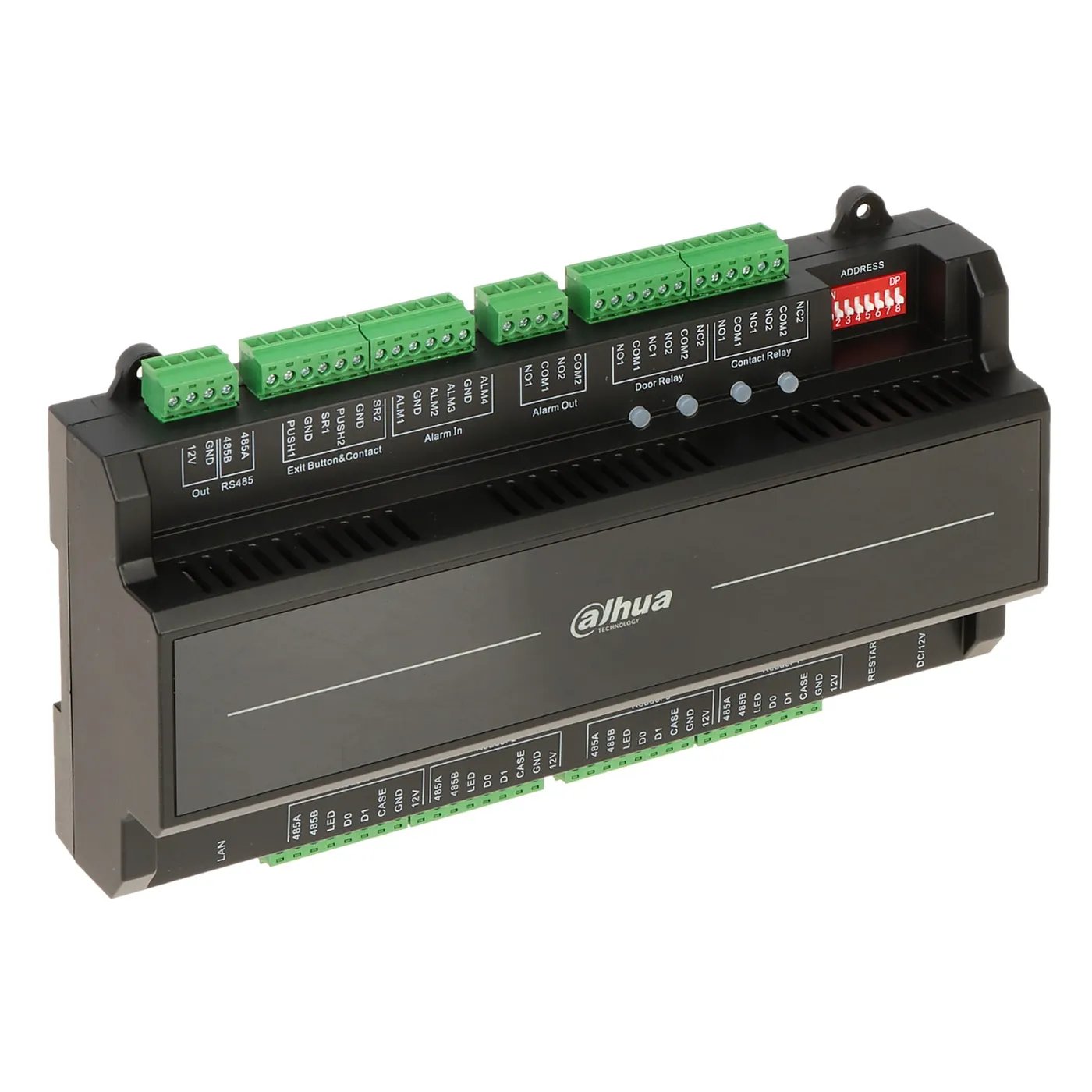 [090499] [DHI-ASC2202B-D] Dahua - Panel de Control de Acceso de 2 Puertas y 4 Lectoras (Admite 100.000 Usuarios 3.000 huellas 100.000 Tarjetas y 500.000 registros) Con Interlock Anti-passback Desbloqueo Remoto TCP/IP RS-485 y Wiegand PoE para Interiores