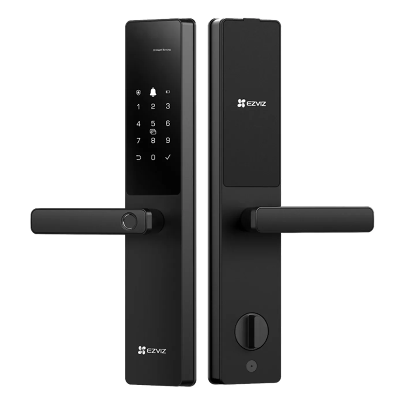 [090539] [CS-DL20F-R101-WBCP-BK(5085)] Ezviz - Cerradura Inteligente Wi-Fi + Bluetooth con Reconocimiento Facial 3D y de Venas de la Palma Huella Digital Código Tarjeta y Llave Apertura Remota por App Batería Recargable [Negra]