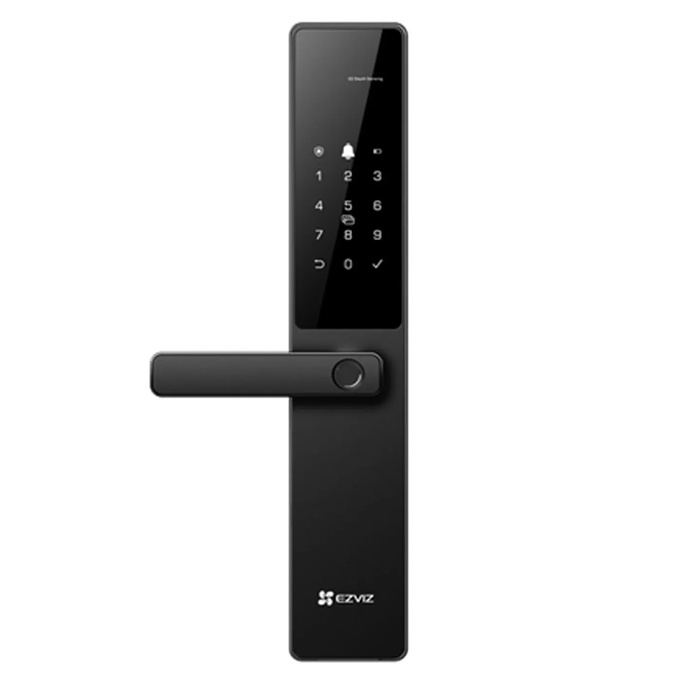 [090539] [CS-DL20F-R101-WBCP-BK(5085)] Ezviz - Cerradura Inteligente Wi-Fi + Bluetooth con Reconocimiento Facial 3D y de Venas de la Palma Huella Digital Código Tarjeta y Llave Apertura Remota por App Batería Recargable [Negra]