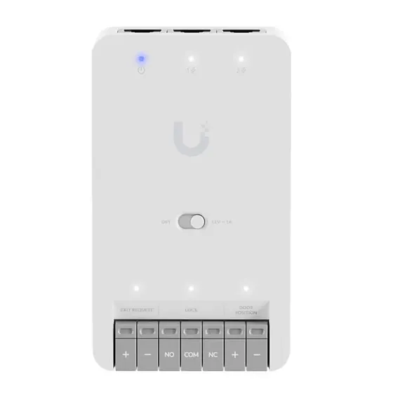 [090532] [UA-Hub-Door-Mini] Ubiquiti - Centro de Control de Acceso Compacto UniFi Terminal de Bloqueo 12V Entradas Adicionales Sensor y Botón Alimentación PoE++ Conexión para Dos Lectores o Cámaras Uso Interior