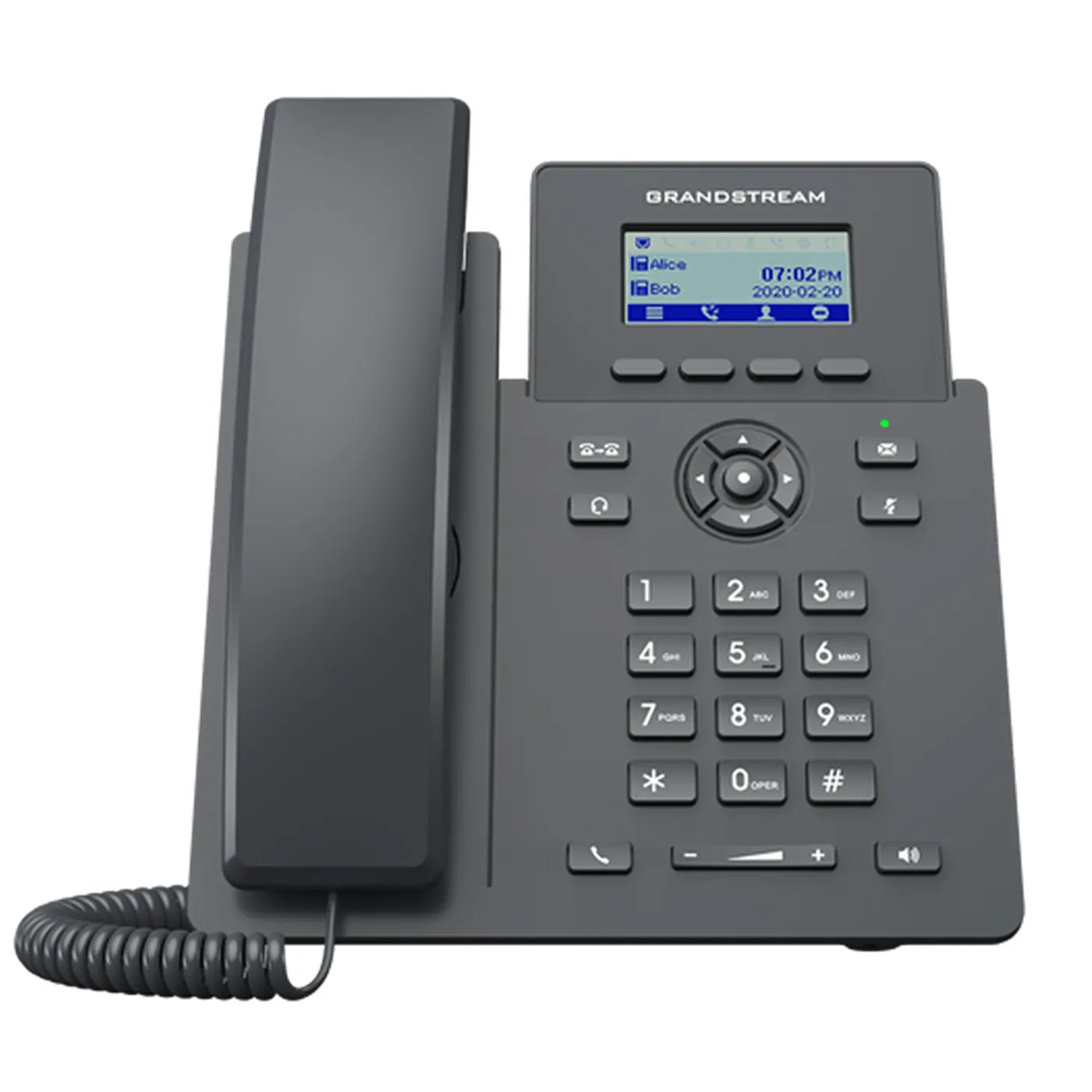 [110013] [GRP2601P] Grandstream - Teléfono IP 2 líneas 2 cuentas SIP pantalla LCD 2.4 pulgadas 132x48 PoE integrado dos puertos 10/100 Mbps soporte EHS
