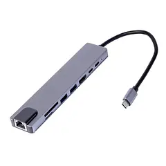 [AS8EN1] Astra - Adaptador 8 en 1 Tipo C (RJ45 + TF/SD + HDTV + USB x 2 + TIPO C + PD)