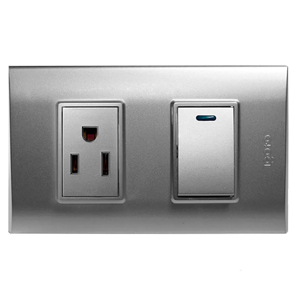 Interruptor Simple + Toma Corriente Serie B Plata B316-S Igoto