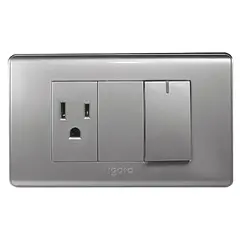 Interruptor Simple + Toma Corriente Serie A Plata A2036-S Igoto
