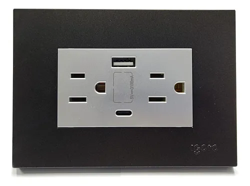 Toma Corriente con Tierra + USB y Tipo C Negro Serie Z Z105/2U-C-B Igoto