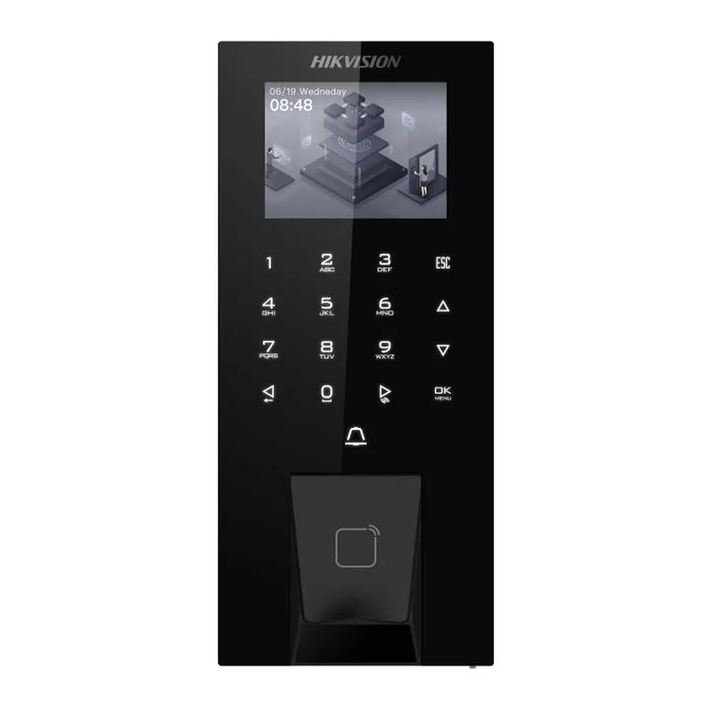 [DS-K1T807MBFWX-E1(O-STD)] Hikvision - Terminal Min Moe PoE & WiFi de Reconocimiento Facial y Huella con Lector MIFARE Exterior IP65 Hasta 1.5 mts en Lectura de Rostro Soporta P2P Salida 12 Vcd para Chapa PoE SIP Estandar HIK-IA