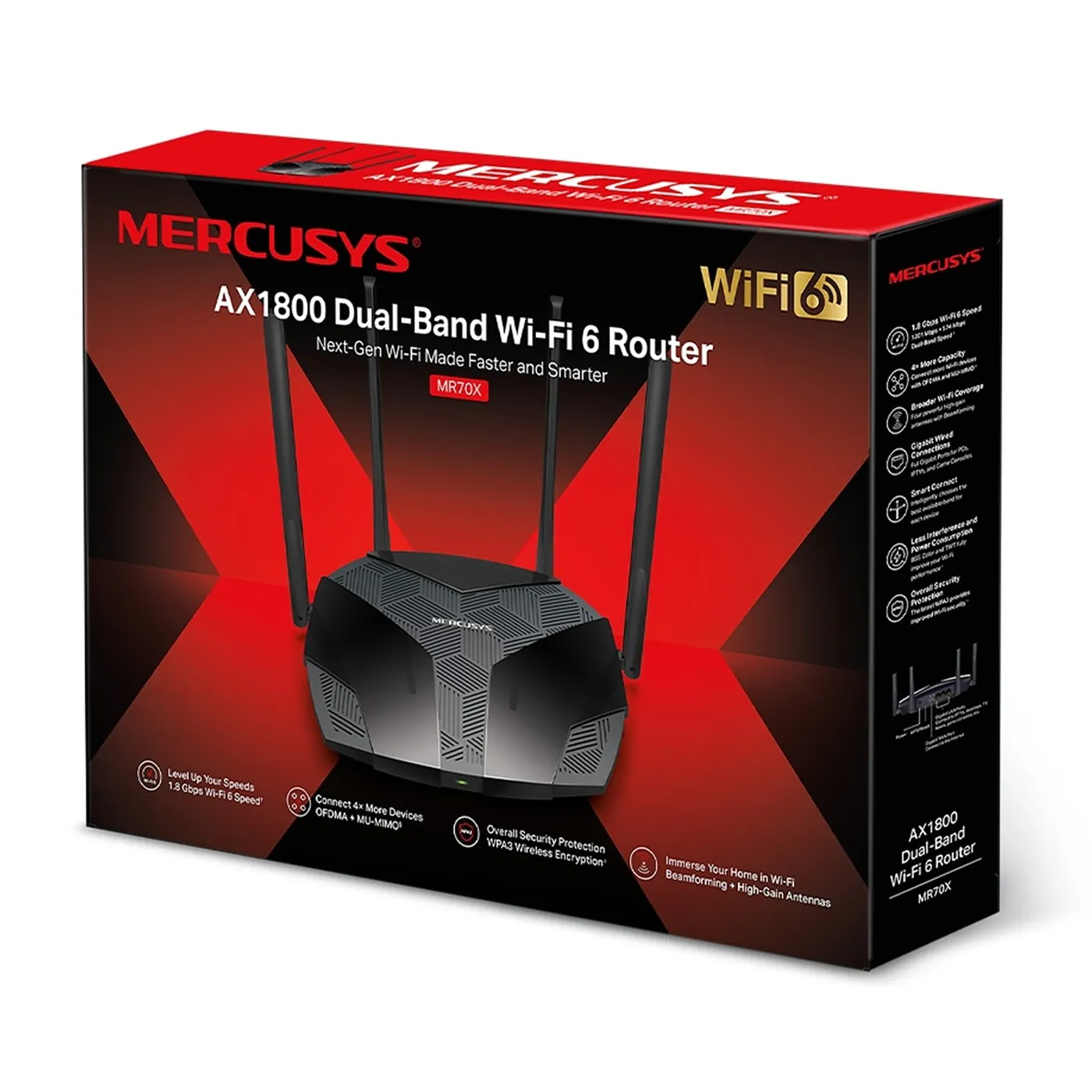 (MR70X) Mercusys - Router Inalambrico WiFi Doble Banda AX1800 4 Antenas 5dBi