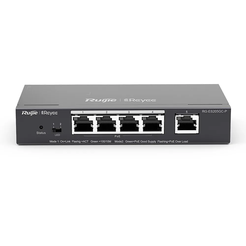[RG-ES205GC-P] Ruijie Reyee - Switch Administrable PoE con 5 puertos Gigabit 4 PoE 802.3af/at Gestión Gratuita desde la Nube 54W