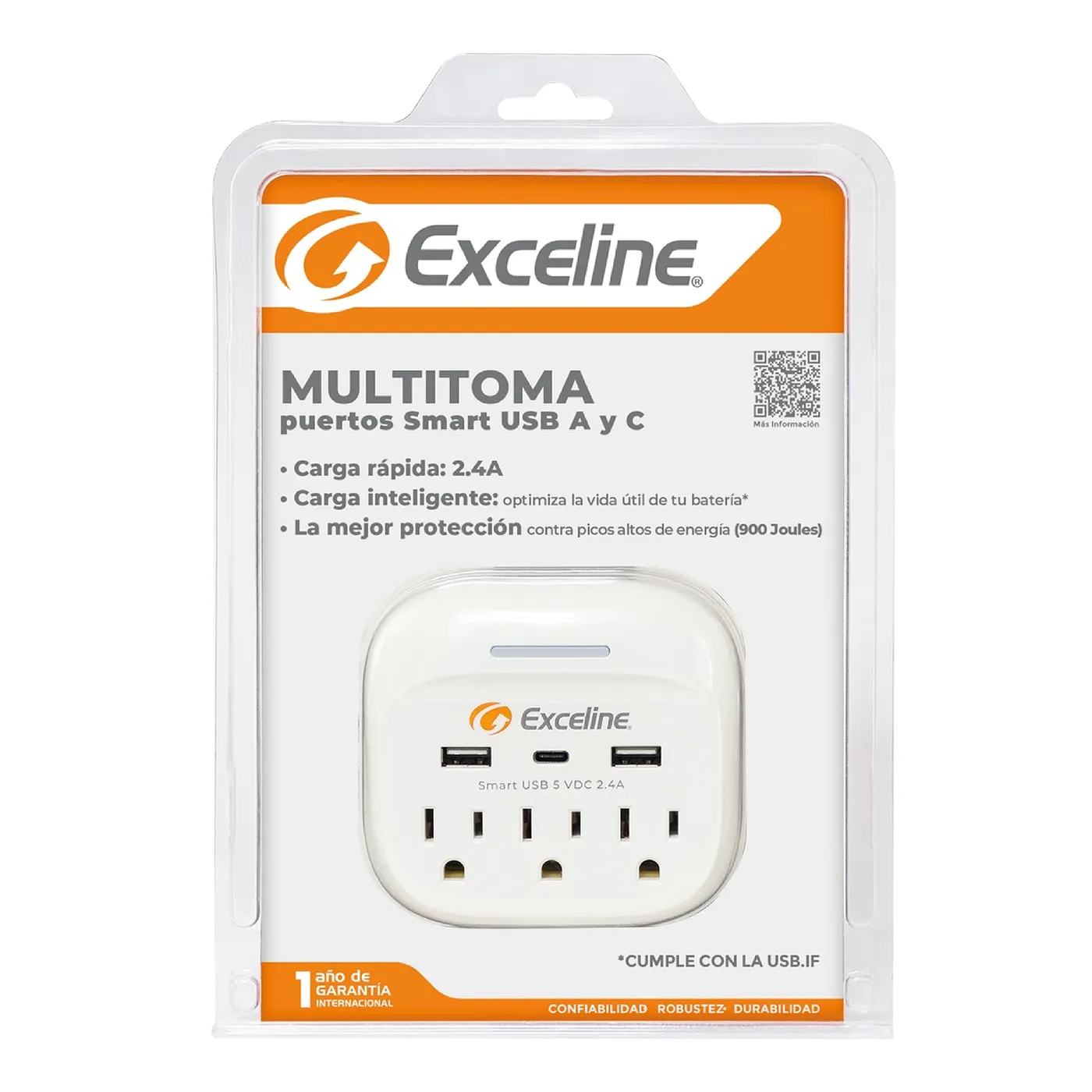 [GMT-5R3U-C] Exceline - Regleta con Puertos USB C y A con Cable