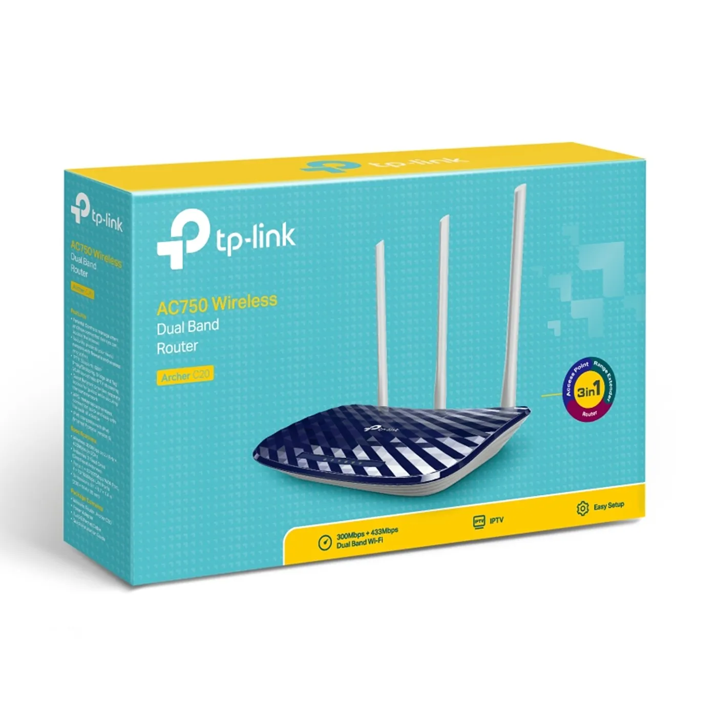 (C20-ARCHER) TP-Link - Router Inalambrico WiFi Doble Banda AC750 3 Antenas 5dBi