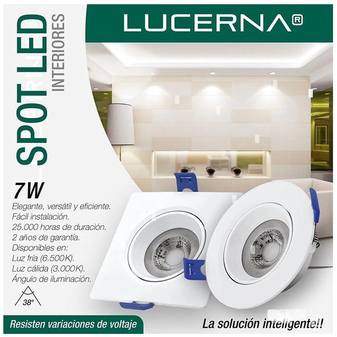 Lampara Spot Dirigible LED 7W 3000K Luz Calida Redonda Empotrar Borde Blanco 630lm 307 Lucerna