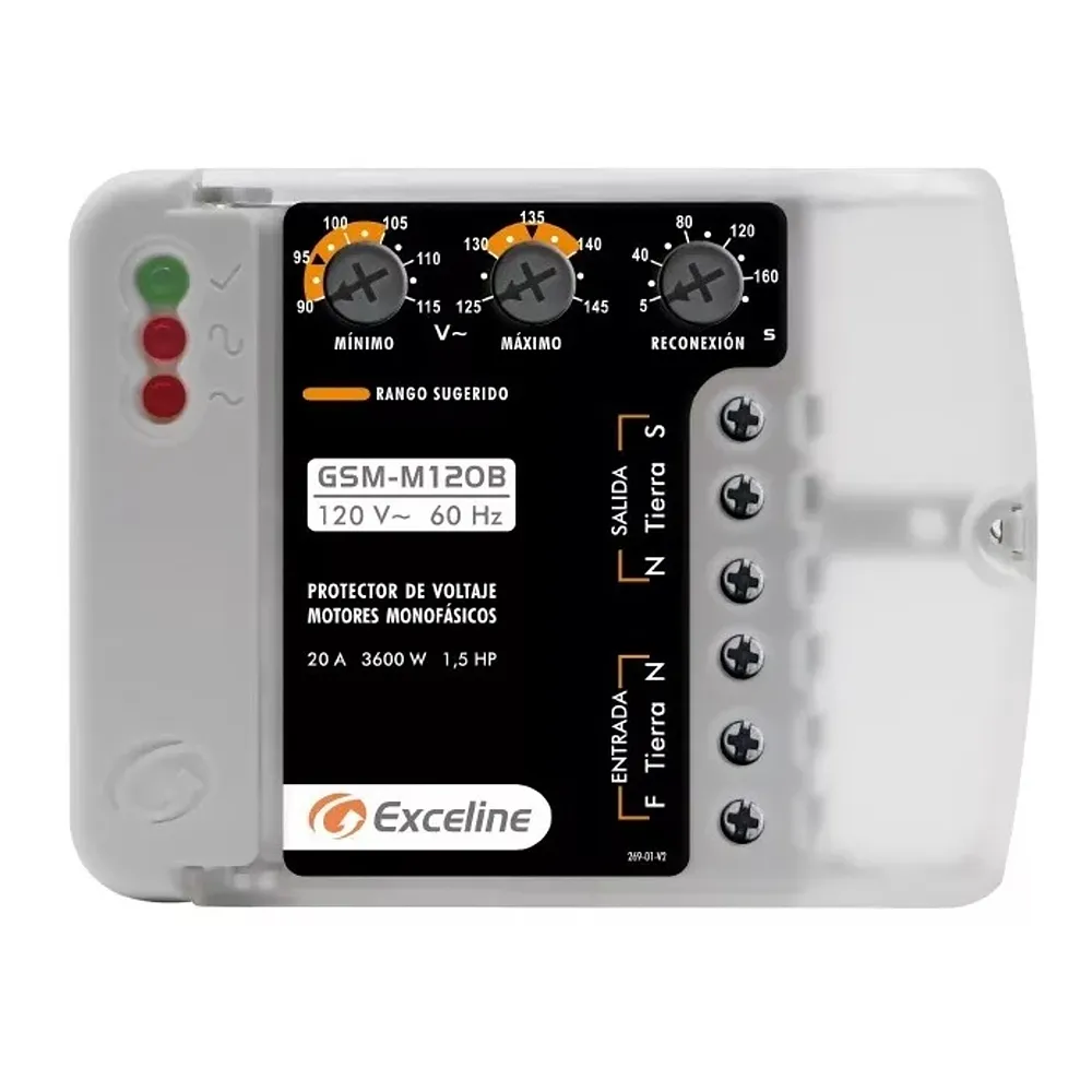 (GSM-M120B/3) Exceline - Protector Motores Monofasicos hasta 1.5HP 110V (Bornera)