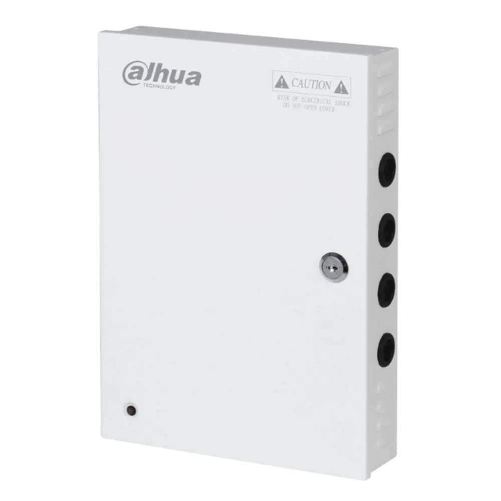 [DH-PFM342-9CH] Dahua - Fuente de Poder Centralizada de 12V 10A con Distribuidor para 9 Camaras Indicadores Led por Canal Voltaje de Entrada de AC90V-264V Fusibles Intercambiables Gabinete Metalico con Cerradura Protección Contra Descargas